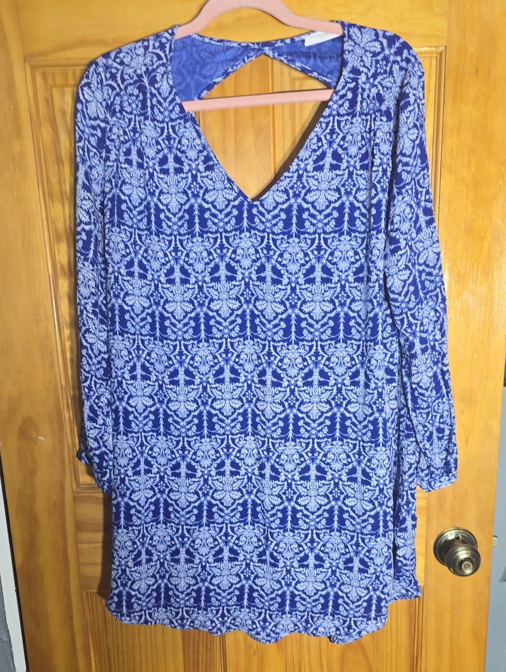 Lush Blue and White Floral V-Neck Top